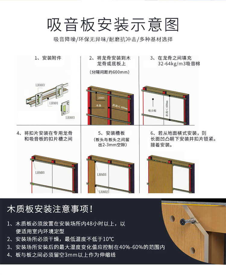 多功能廳槽木吸音板安裝方法